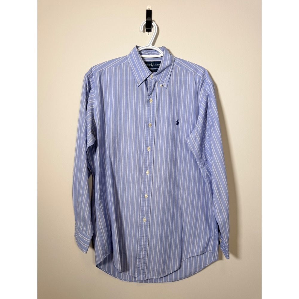 Ralph Lauren Yarmouth Mens 15 32/33 Striped Button Down Shirt Blue White Cotton